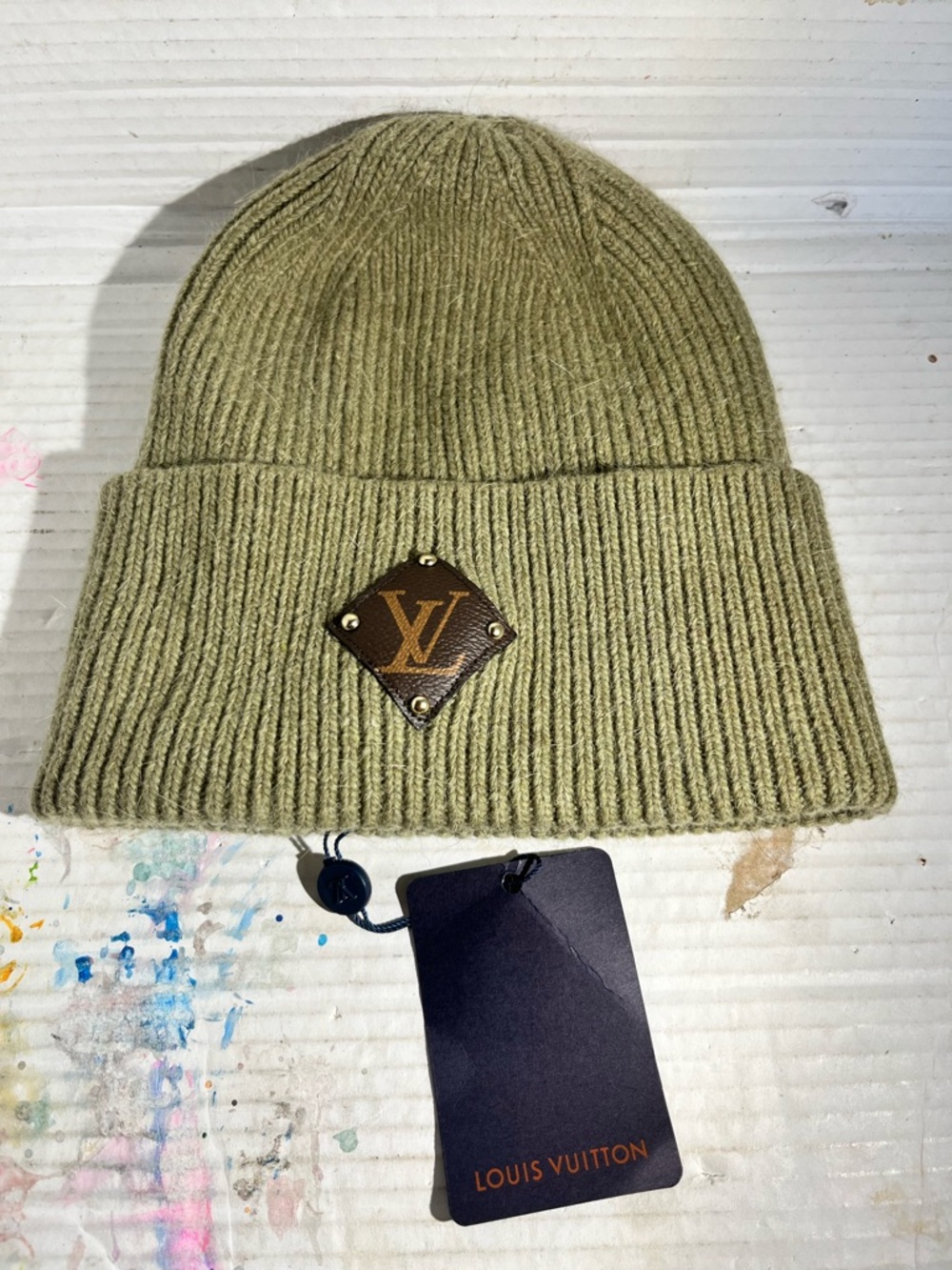 Louis Vuitton Olive Ribbed Wool Beanie with LV Leather Patch